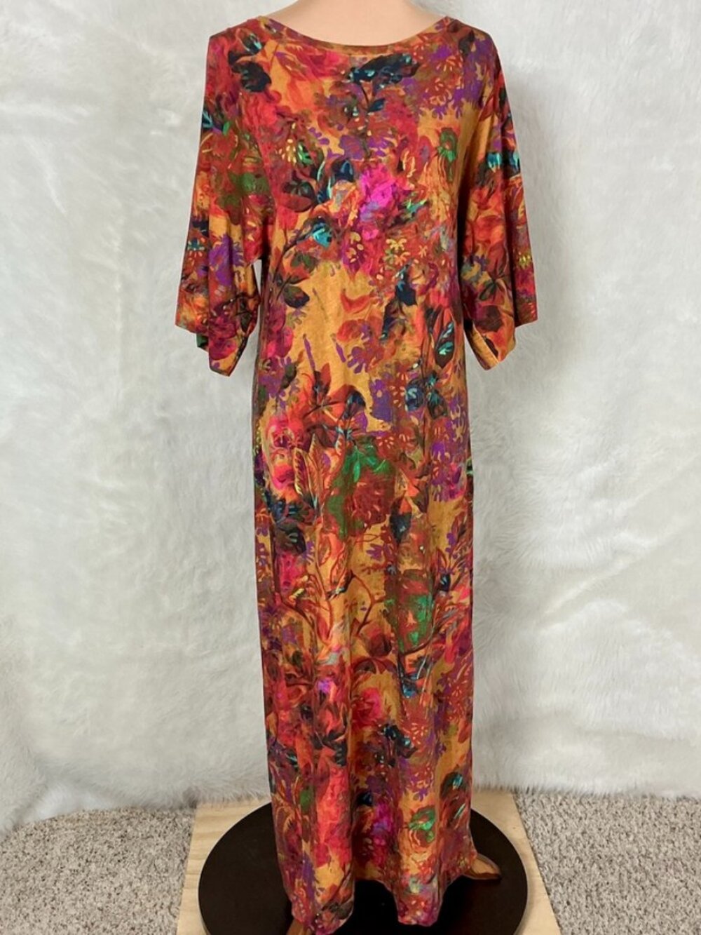 Peruvian Connection Cotton Short Sleeve Floral Maxi T-Shirt Bollywood Dress M